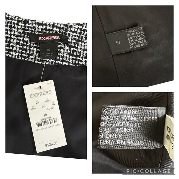 NEW Express $128 White Black Tweed Jacket Blazer Cropped 3/4 Sleeve Women’s 10 - Picture 16 of 16